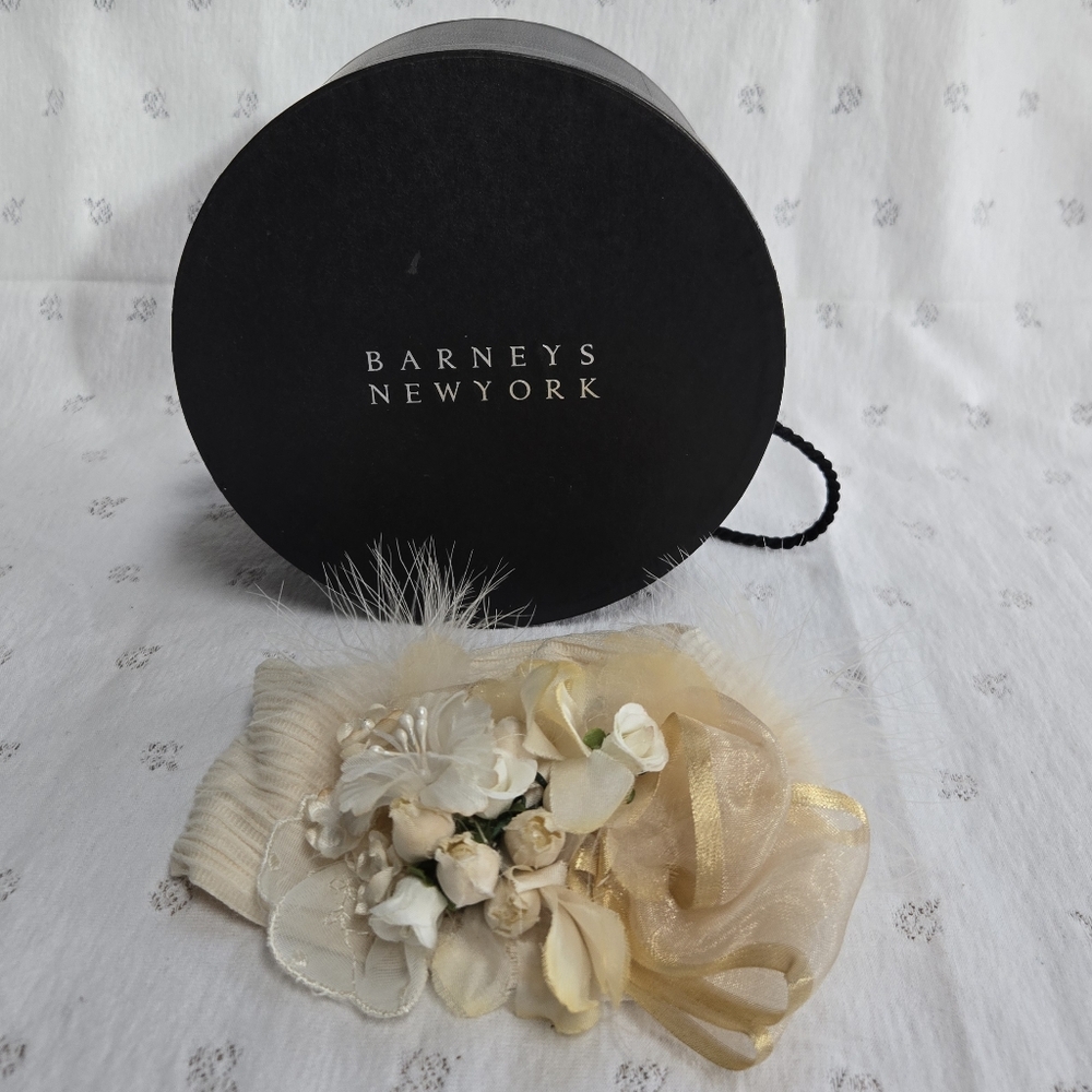 Vintage Barneys New York Beth Zolet Cream Textured Floral Girls Headband